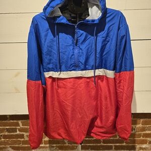 No Boundaries Colorblock Windbreaker Hoodie – Men’s 2XL – Blue/Red – Half Zip